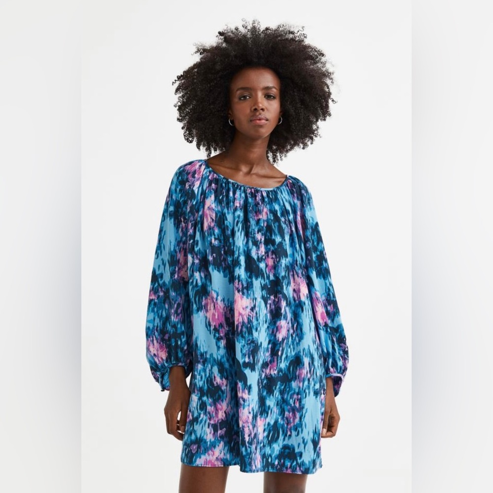 NWTS H&M Ballon Sleeve Creped Dress - Picture 2 of 6